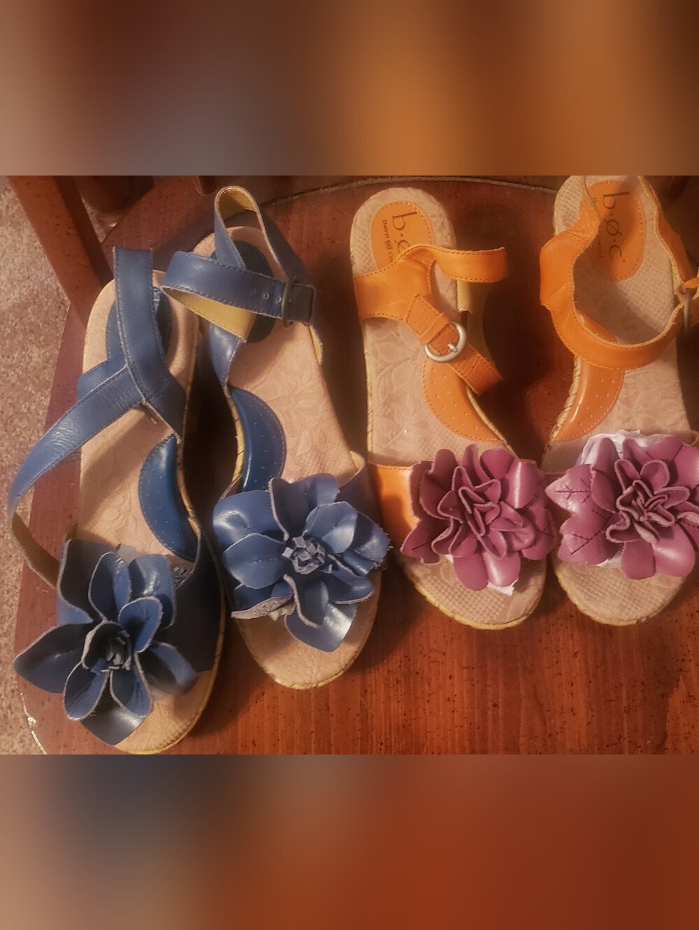 b.o.c. Womens Blue and Orange Flower Strap Sandals Bundle Of 2 Sandals Size 9 - Picture 1 of 8